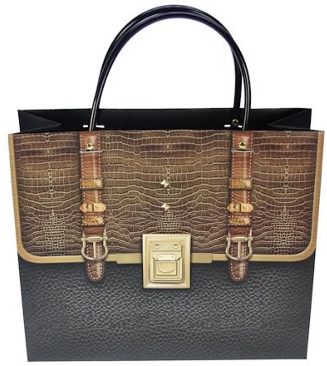 2x Giftbag gespen bruin groot 31,5x26x12cm