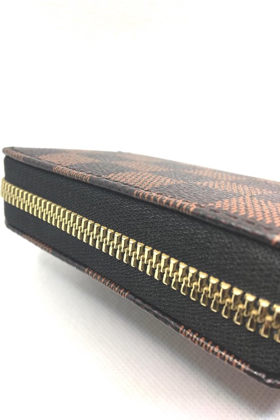 Portefeuille avec fermeture à glissière en cuir PU marron carré / Porte-cartes de crédit avec fonction anti-skim RFID / portefeuille pour dames fan.