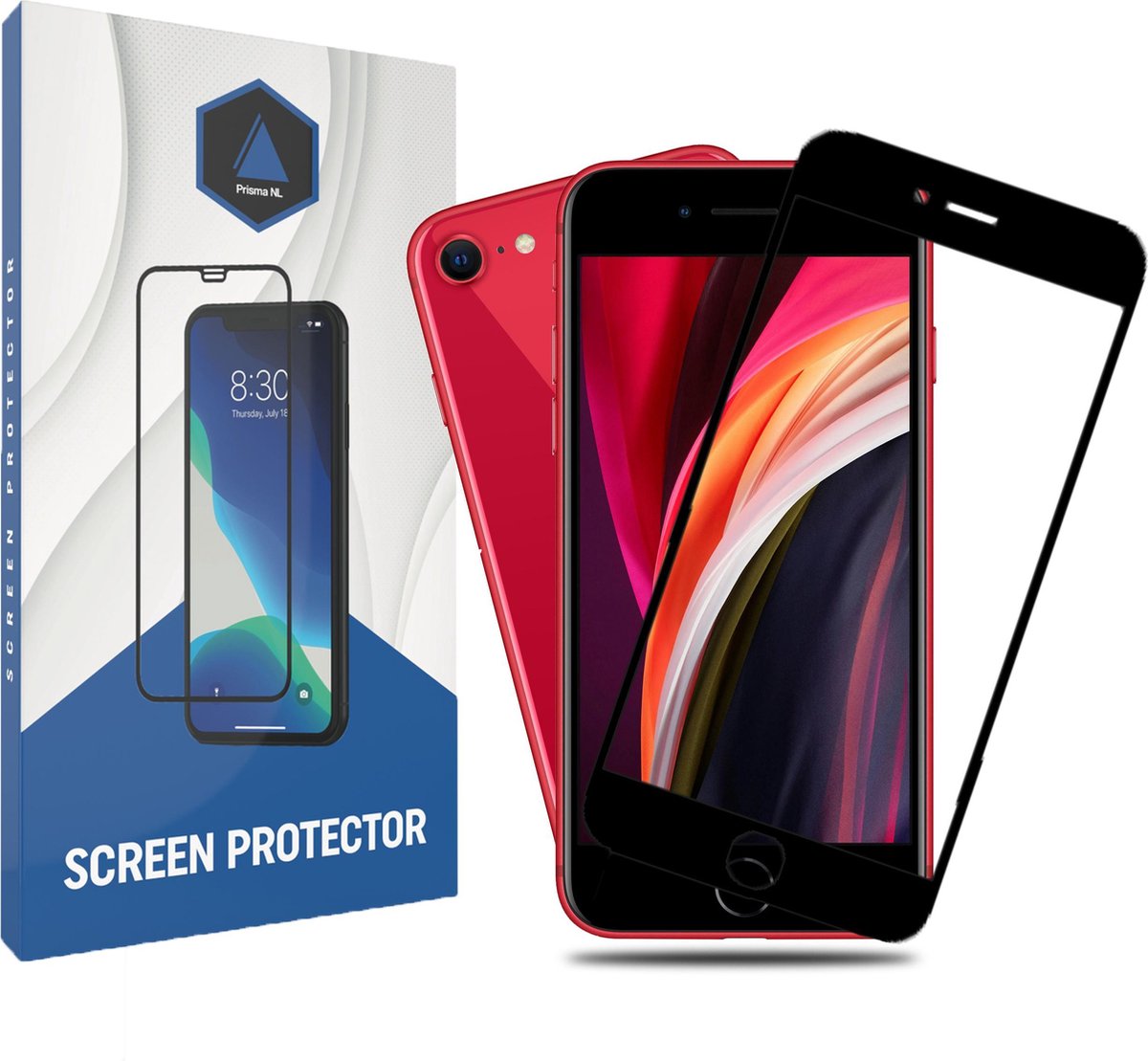 Prisma NL® iPhone Screenprotector voor iPhone SE (2022 & 2020) & iPhone 8 & iPhone 7 & iPhone 6/6S - Premium - Beschermglas - Gehard glas - 9H - Zwarte rand - Tempered Glass - Full cover