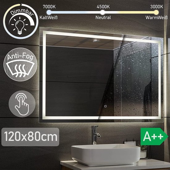 LED Badkamer spiegel 120x80 cm dimbaar, anticondensfunctie | bol.com