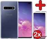 Samsung S10 Hoesje Transparant Siliconen Case Met 2x Screenprotector - Samsung Galaxy S10 Hoes Silicone Cover Met 2x Screenprotector - Transparant