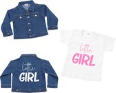 Spijkerjas meisjes 6/12 mnd-Spijkerjack met bijpassend shirt-little girl-wit-roze-Maar shirt 74
