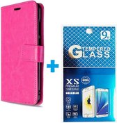 Portemonnee Book Case Hoesje + 2x Screenprotector Glas Geschikt voor: Xiaomi Redmi 9A -  roze