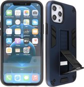 Hoesje met Magnetic Stand Hard Case Geschikt voor de iPhone 12 Pro Max - Stand Shockproof Telefoonhoesje - Grip Stand Back Cover - Navy