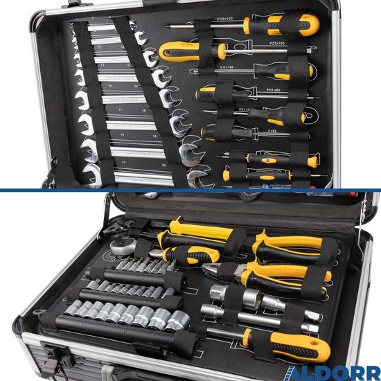 ALDORR Tools - 89-Delige gereedschapsset in koffer - Toolbox - Gereedschapskoffer Gevuld - Gereedschapskist - Schroevendraaierset - Steeksleutelset - Handgereedschap - Basisgereedschap - Met Ratel & Meer - ALDORR