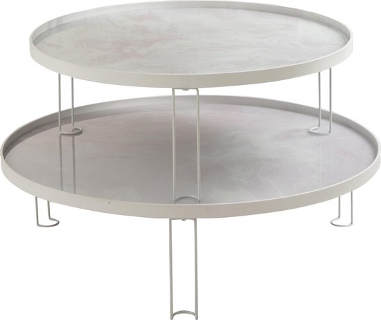 plaag smeren Kust Set van 2 ronde houten-/marmeren tafeltjes | 94 x 94 x 15 cm | Bijzettafel  set... | bol.com