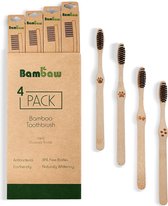 Bamboe Tandenborstel | Hard | 4 Stuks | Houten Eco Tandenborstel | Geactiveerde Houtskool Tanden Bleken | Antibacteriële Tandenborstel | 100% Biologisch Afbreekbare Handgreep | 4 Stuks | Bambaw