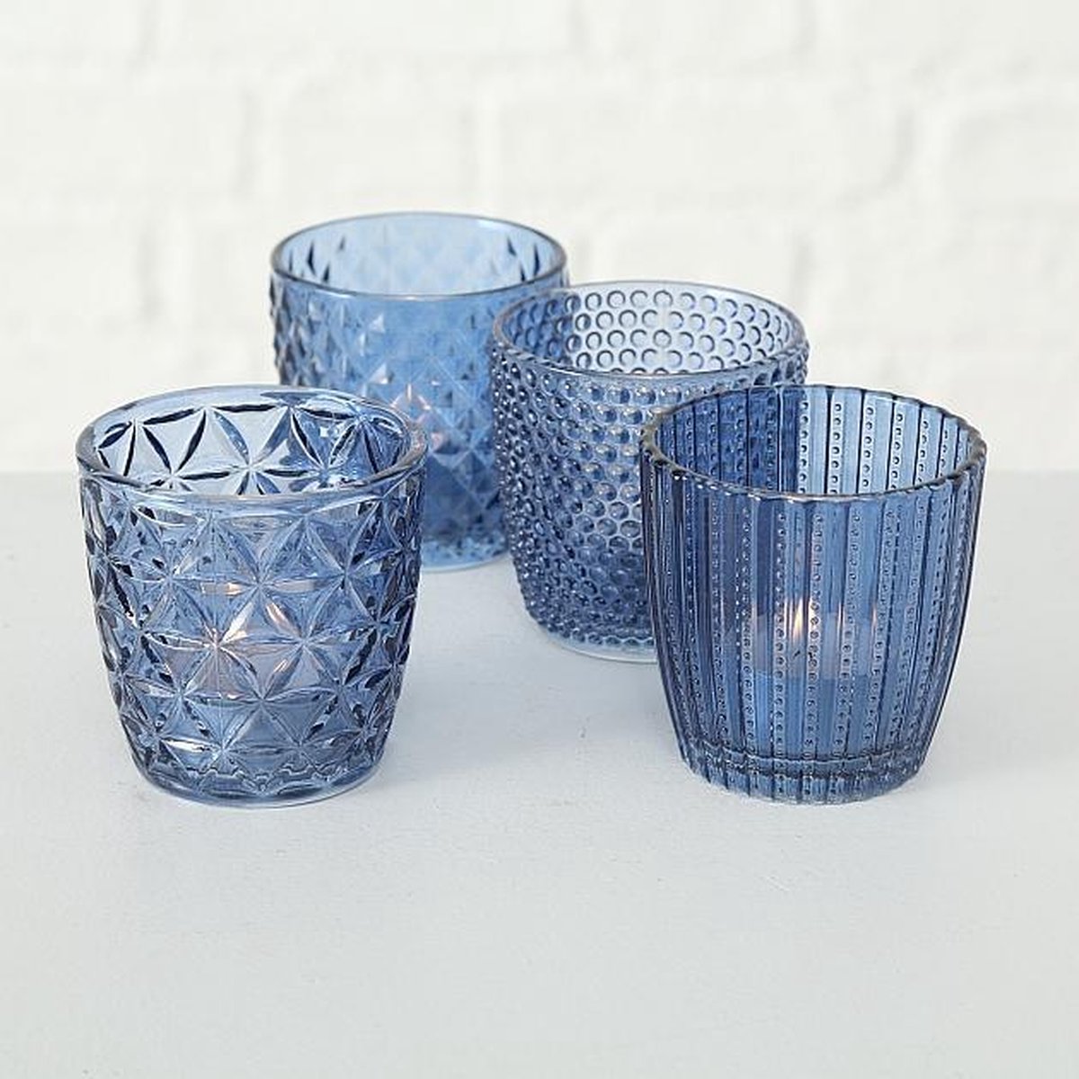 Boltze – Waxinelichthouders – Theelichthouders – Set van 4 – Glas – Blauw