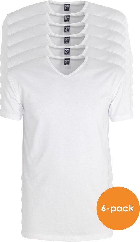 ALAN RED T shirts Oklahoma extra lang 6 pack V hals stretch wit Maat S bol