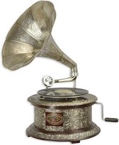 Grammofoon - decoratief - antiek - rond - zilverkleurig - 65cm hoog
