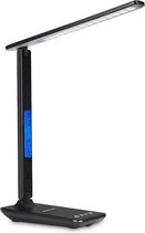 DrPhone CL2 - LED Lamp – Bureau Lamp Dimfunctie - 10W Draadloos laden - Temperatuur / Kalender / Tijd / Alarm - Wekker - Zwart