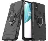 OnePlus Nord N10 hoesje - MobyDefend Dubbelgelaagde Pantsercase Met Standaard - Zwart - GSM Hoesje - Telefoonhoesje Geschikt Voor: OnePlus Nord N10