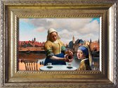 Vermeer kunst in het klein - het Meisje met de Parel en het Melkmeisje bij Gezicht op Delft - ingelijst 20x15cm