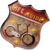 Retro Metalen Muurdecoratie - Life is a ride  (design) met 6 Lichtpunten - Vintage - 45 cm x 40 cm