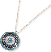 Hemels juwelier- 14k geelgouden ketting met hanger- Dames- Goud- HML509 - Cadeautje- Rondje- Zwart, turquoise, blauw, wit- Moederdag aanbieding