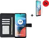Motorola Moto E7 Hoesje - Motorola Moto E7 Screenprotector - Motorola Moto E7 Hoes Wallet Bookcase Zwart + 2x Screenprotector