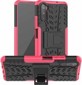 Voor Huawei Mate 40 lite / Maimang 9 Bandentextuur Schokbestendig TPU + PC beschermhoes met houder (roze)