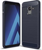 Voor Galaxy A8 (2018) geborstelde textuur koolstofvezel schokbestendige TPU beschermende achterkant van de behuizing (marineblauw)