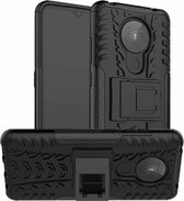 Voor Nokia 5.3 Tyre Texture Shockproof TPU + PC beschermhoes met houder (zwart)