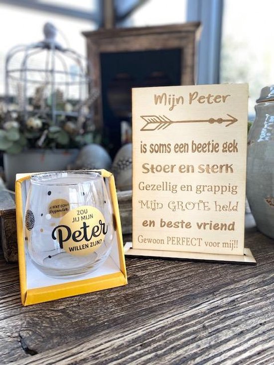 Cadeaupakket Mijn Peter + waterwijnglas goud - Zou jij mijn Peter willen zijn?