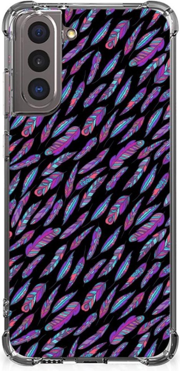 Samsung Galaxy S21 Doorzichtige Silicone Hoesje Feathers Color