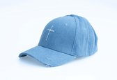 Broke & Rich - Baseball Cap/Pet - Unisex - Cross logo - Blauw Denim/Spijkerstof