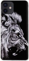 ADEL Siliconen Back Cover Softcase Hoesje Geschikt voor iPhone 12 Mini - Leeuw Zwart