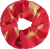 Scrunchie met print ''golden feathers'' rood, haaraccessoire