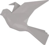 Pt, Origami Bird - Decoratief Wand Hang Beeld - Polyresin - 25,3x4,6x20,7cm - Mat Grijs