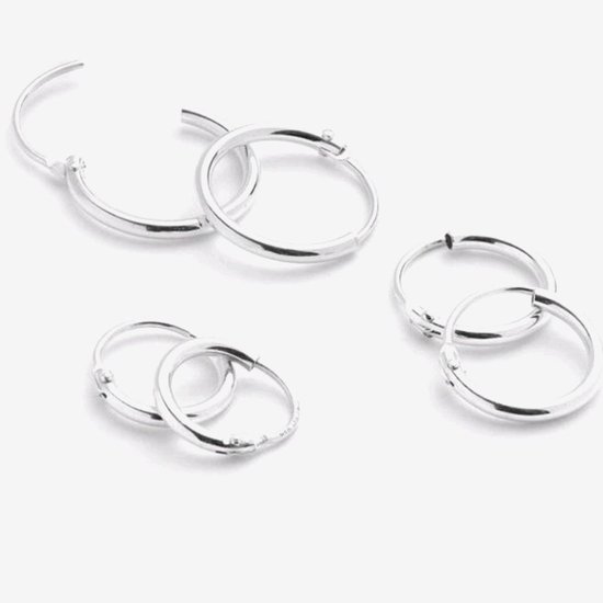 YO&NO - Oorbellen - Zilver - Oorringen - Set - Ronde buis - 1.3mm - 14.5mm - 15mm - 17mm - sieraden vrouw - Heren - Gerhodineerd - Zilver 925