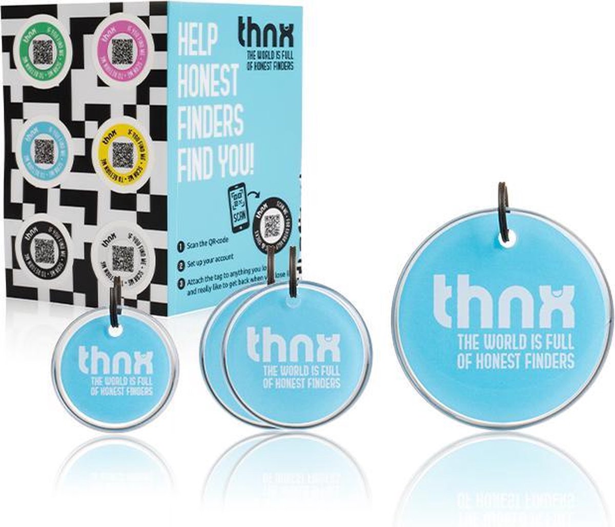 thnx tags - smart family pack XL - Veilige QR code - Bagage/Kofferlabel/Sleutelhanger - 5 stuks - Blauw