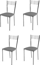 Tommychairs Elegance - Eetkamerstoelen - Set van 4 - Chroom & Licht Grijs - Kunstleer