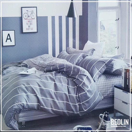 Foto: Lakenset onderlaken met plat bovenlaken 2 persoons micropercal grey lines