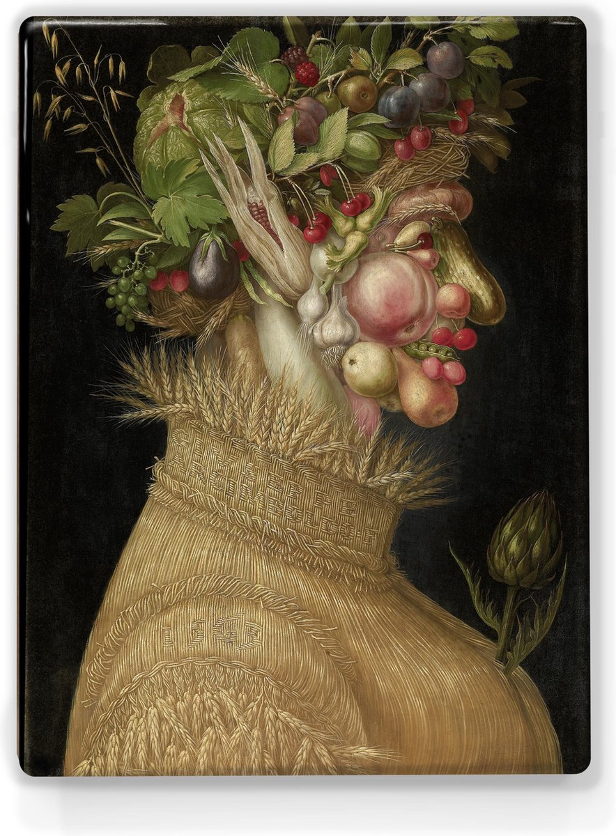 Zomer - Giuseppe Arcimboldo - 19,5 x 26 cm - Niet van echt te onderscheiden schilderijtje op hout - Mooier dan een print op canvas - Laqueprint.
