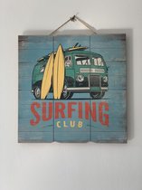 Houten wandbord "Surfing Club" blauw