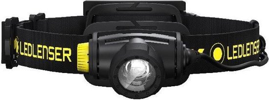 Ledlenser H5R WORK hoofdlamp, zwart met gele knop.