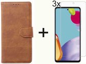 BixB Samsung A52 / A52shoesje - Met 3x screenprotector / tempered glass - Book Case Wallet - Bruin
