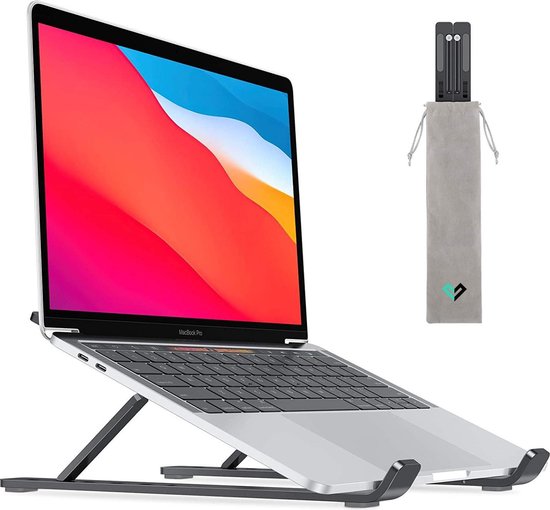 LURK® COMPACT Verstelbare Ergonomische Laptop Standaard - Lichtgewicht en opvouwbaar - Tablet houder  - Zwart