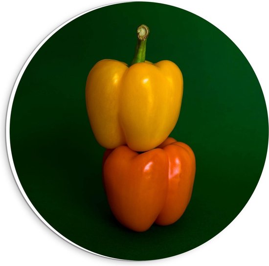 Forex Wandcirkel - Opgestapelde Paprika's - 20x20cm Foto op Wandcirkel (met ophangsysteem)