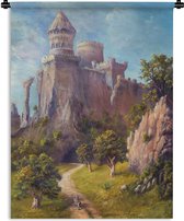 Wandkleed Kinderverhalen - Olieverf schilderij van een ridder op weg naar een kasteel Wandkleed katoen 90x120 cm - Wandtapijt met foto