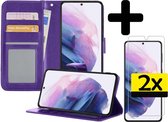 Samsung S21 Plus Hoesje Book Case Met 2x Screenprotector - Samsung Galaxy S21 Plus Case Wallet Hoesje Met 2x Screenprotector - Paars