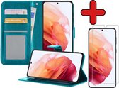 Samsung S21 Plus Hoesje Book Case Met Screenprotector - Samsung Galaxy S21 Plus Case Hoesje Wallet Cover Met Screenprotector - Turquoise