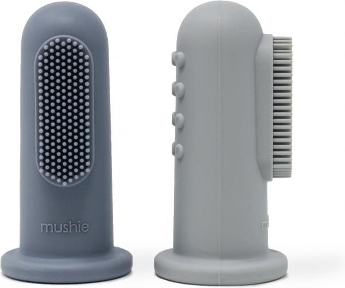 Mushie Finger Toothbrush Tradewinds/Stone - Vingertandenborstel Baby - 2 stuks per verpakking - Tandenborstel Siliconen