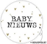 Wensetiket Baby nieuws - Geboorte sticker - Cadeausticker - sticker op geboortekaartje - Traktatiesticker Baby Nieuws - rond 44 mm - Sluitsticker - 25 stuks cadeausticker - Wit + Z