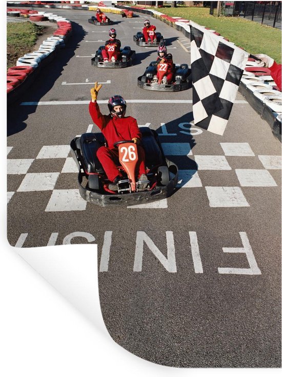 Muursticker mural Karting - Le coureur remporte la course de kart - 90x120  cm - Film... | bol.com