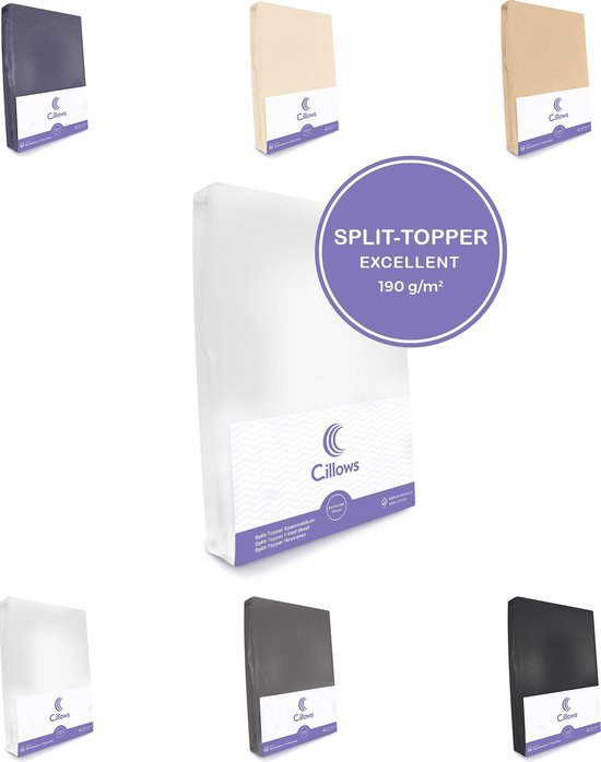 Cillows Excellent Jersey Hoeslaken voor Split Topper - 160x210 cm - (tot 5/12 cm hoogte) – Wit