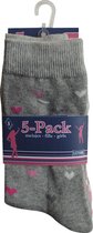 Meisjes 5-Pack sokken - Hartjes/strepen - rose/grijs/ecru - maat 39/42 - 80% katoen chaussettes socks