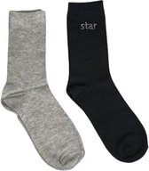 Sokken Star - Grijs / Zwart - Maat 39 / 42 - Set van 2 - Fashion Socks