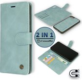 Casemania Hoesje Geschikt voor Apple iPhone 7 & 8 Aqua Blue - 2 in 1 Magnetic Book Case
