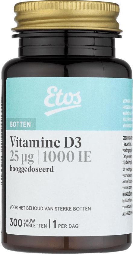 Snoep Passend Spruit Etos Vitamine D3 25 µg hooggedoseerd - 600 kauwtabletten ( 2 x 300) |  bol.com